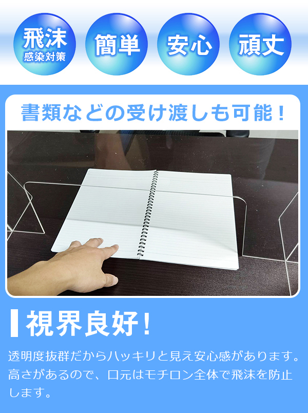 飛沫飛散防止透明パネル アクリル W900×H600 窓有 10枚セット